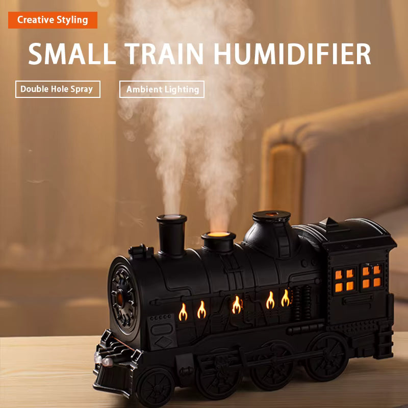 Train Shape Aromatherapy Diffuser Desktop Essential Oils Difusor Smoke Ring Double Spray Ultrasonic Air Humidifier With LED Lamp